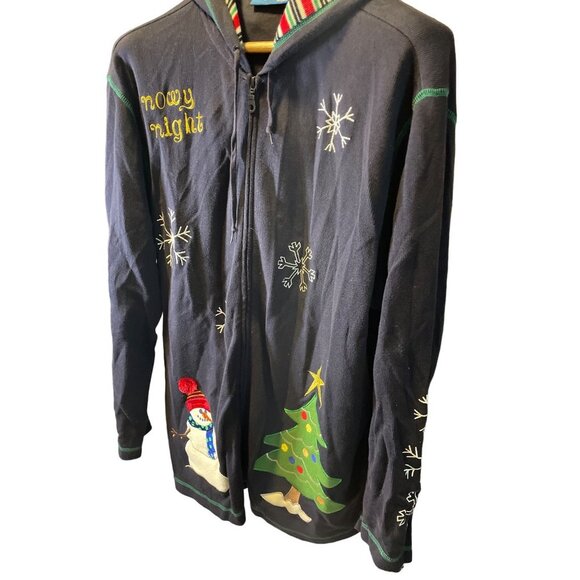 Karen Scott Navy Blue Hooded Winter Holiday Decorated Full Zip Jacket Sz 2X - Picture 3 of 6